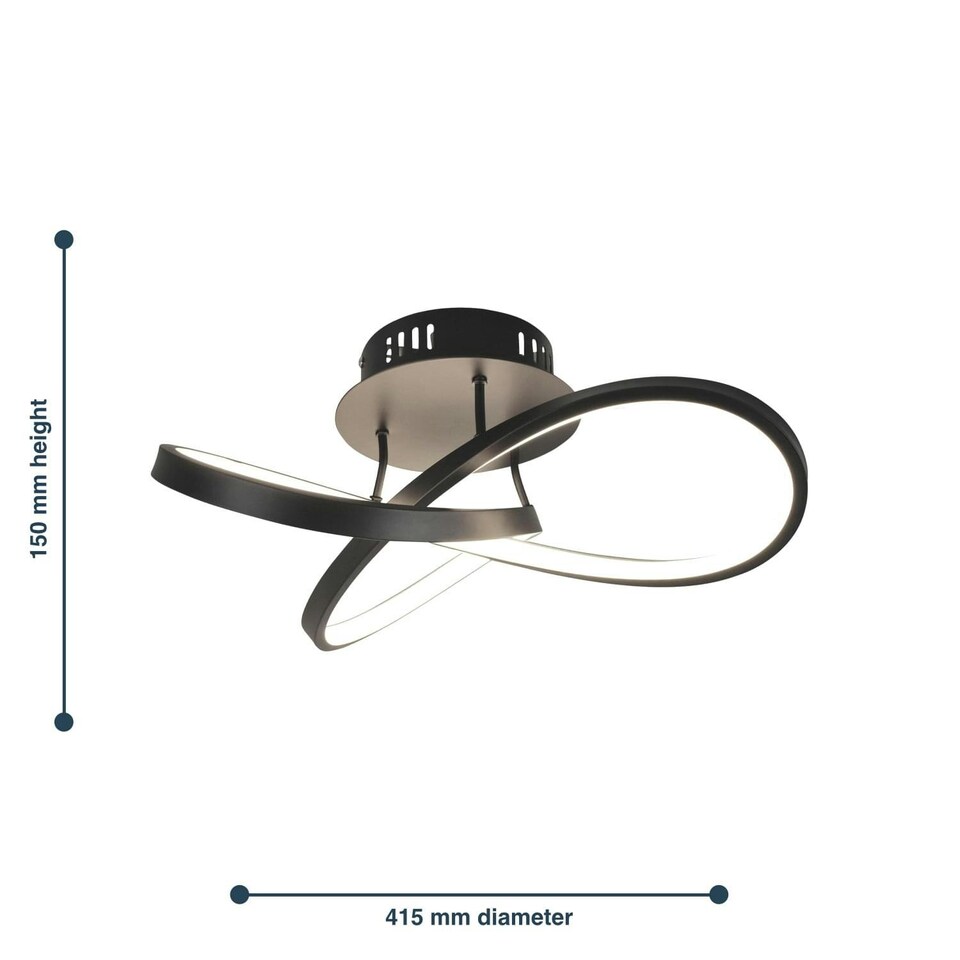 image 1 of First Choice Lighting Matt Black LED Loop Ceiling Light Black | White