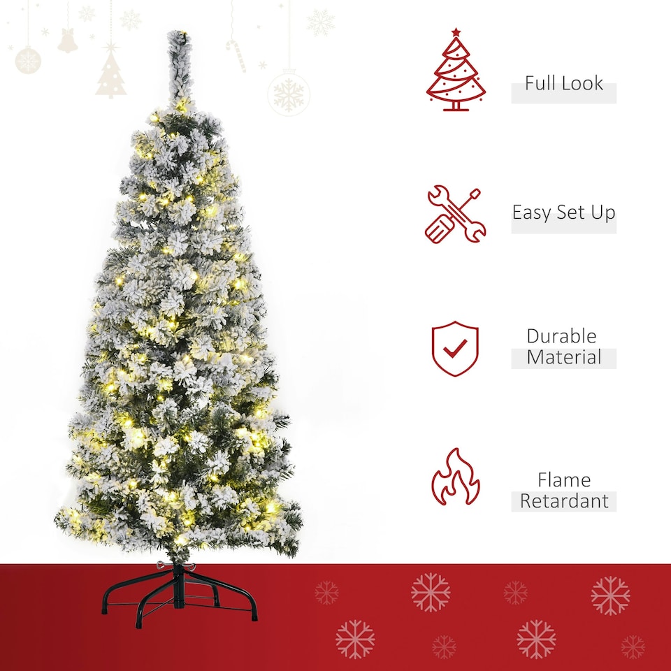 image 1 of HOMCOM 4FT Prelit Snow Flocked Christmas Tree w/ Light, Xmas Decoration Green