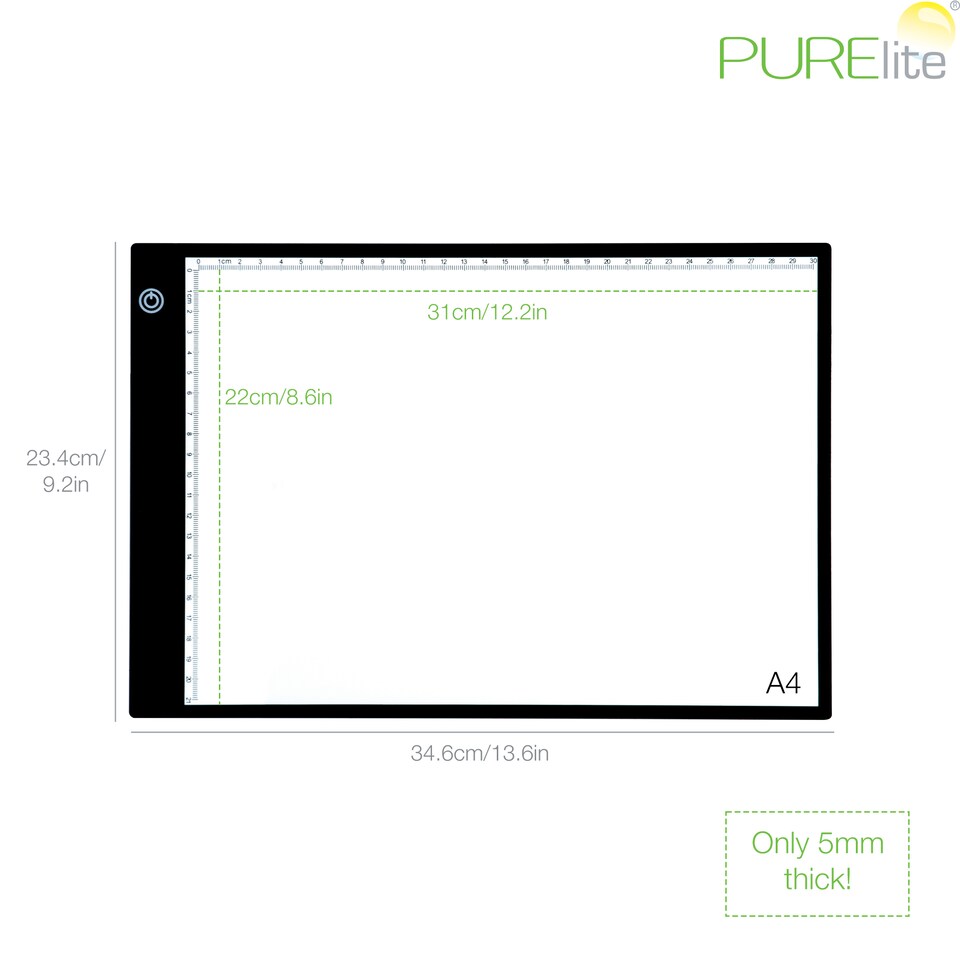 image 1 of PURElite LED Ultra-Thin Light Box - A4 Pad for Tracing & Crafts, 3 Brightness Settings, Mains & USB Operated
