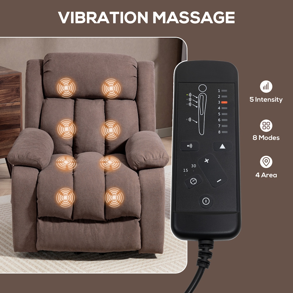 image 1 of HOMCOM Power Lift Recliner Chair with Massage, Linen Overstuffed Lift Chair for Elderly, Electric Recliner Armchair with Footrest, Remote Control and Side Pocket, for Living Room, Dark Brown | Brown | Dark brown