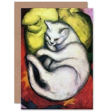 Franz Marc Painting White Cat On Yellow Pillow Cushion Greeting Card