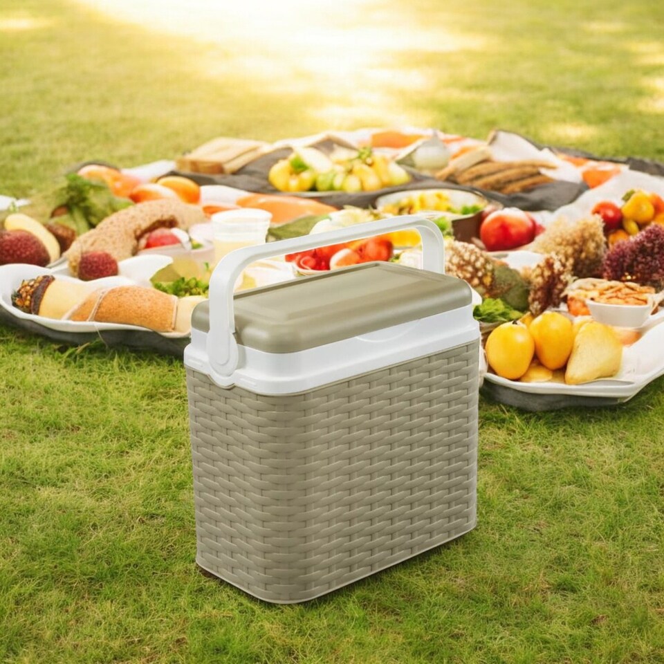 image 1 of 10L Rattan Insulated Small Cooler Box with 1 Ice Pack | Cream | 1