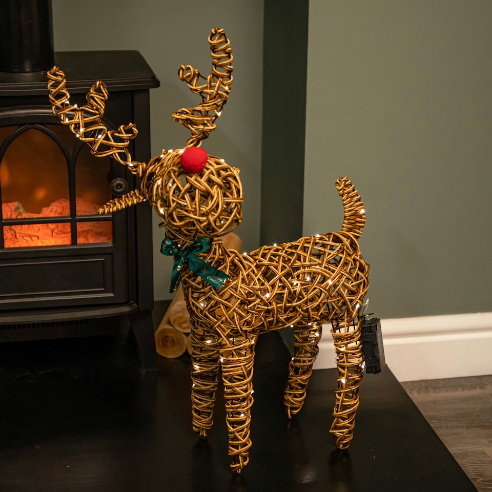 image 1 of 67cm Battery Operated Light up Brown Christmas Reindeer with Red Nose & 80 Warm White LEDs