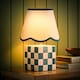 image 1 of ValueLights Evie Ceramic Cube Checkered Table Lamp with Sage Green Trim Linen Scallop Lamp Shade
