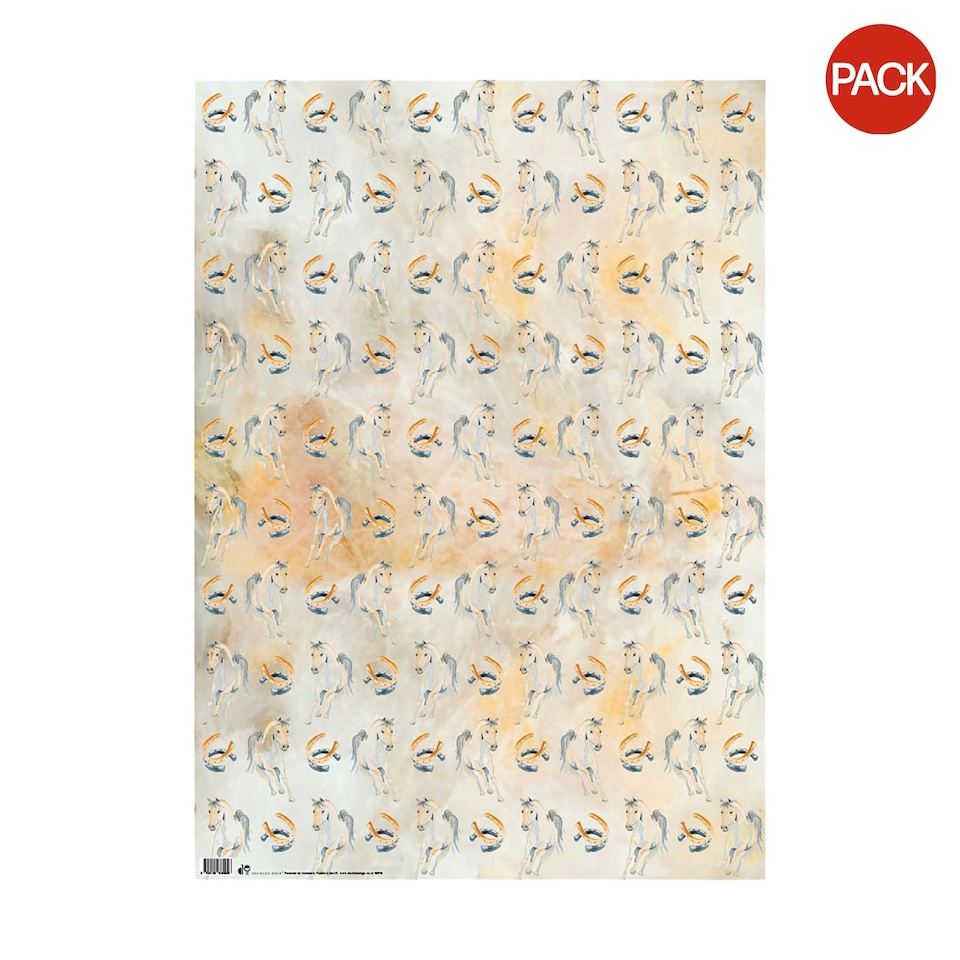 Deckled Edge Gift Wrap (Pack Of 2) - Horse and Horseshoes - 50 x 70cm