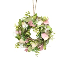 Hanging Door Wreath Round Spring Easter Christmas Wall Decor Traditional Festive | Multi | Green, Cream & Pink | 25cm | 1
