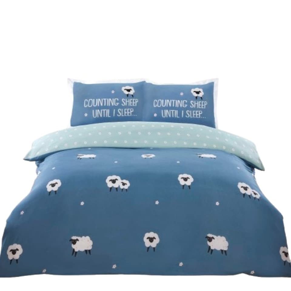 image 1 of Counting Sheep Cotton Duvet Cover Set Cover with Pillowcase | Blue | King | 1