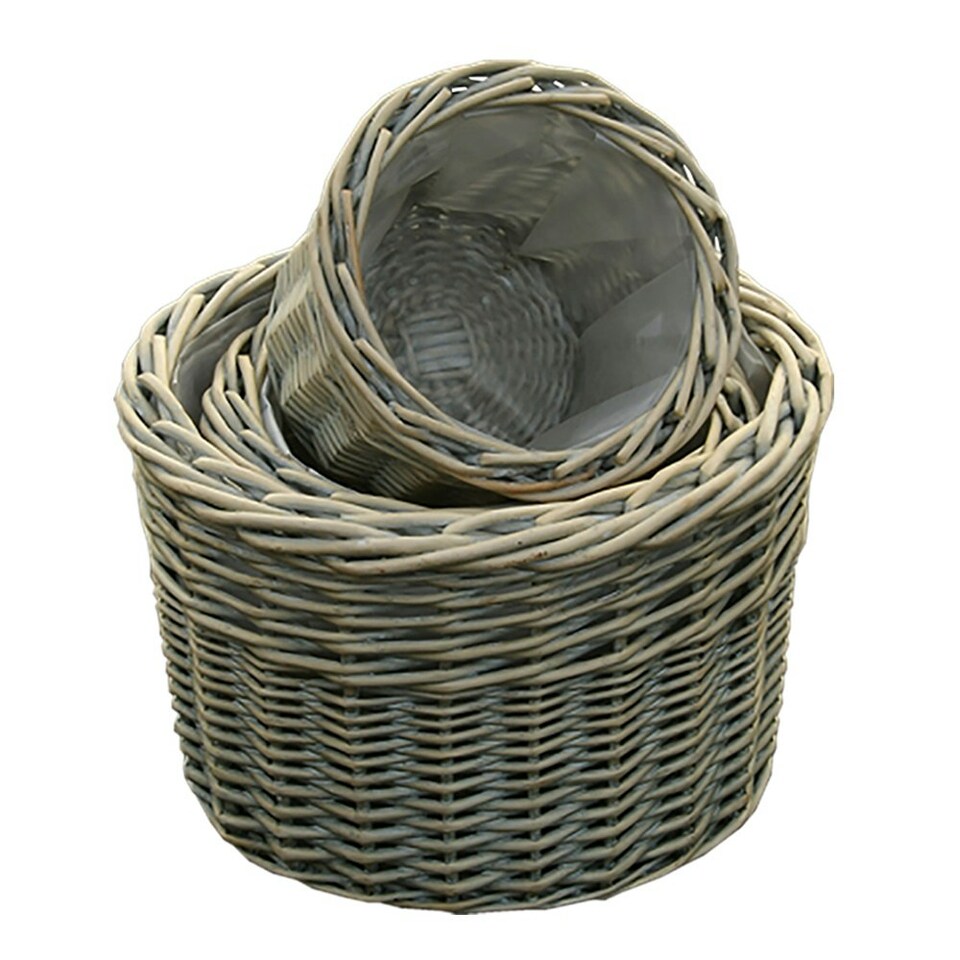 Set of 3 Wicker Provence Round Garden Planters