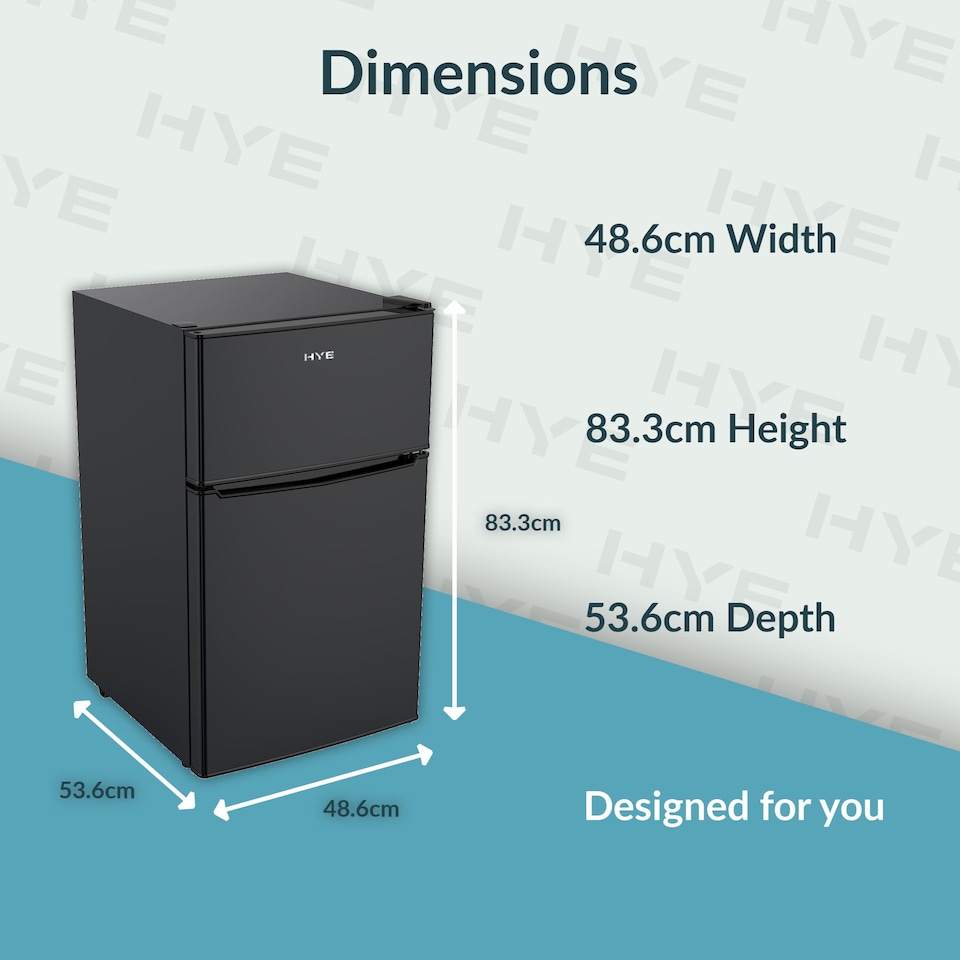 image 1 of HYE 86L Under Counter Fridge Freezer, Freestanding, 49cm, Black - RF01UCFF85B13