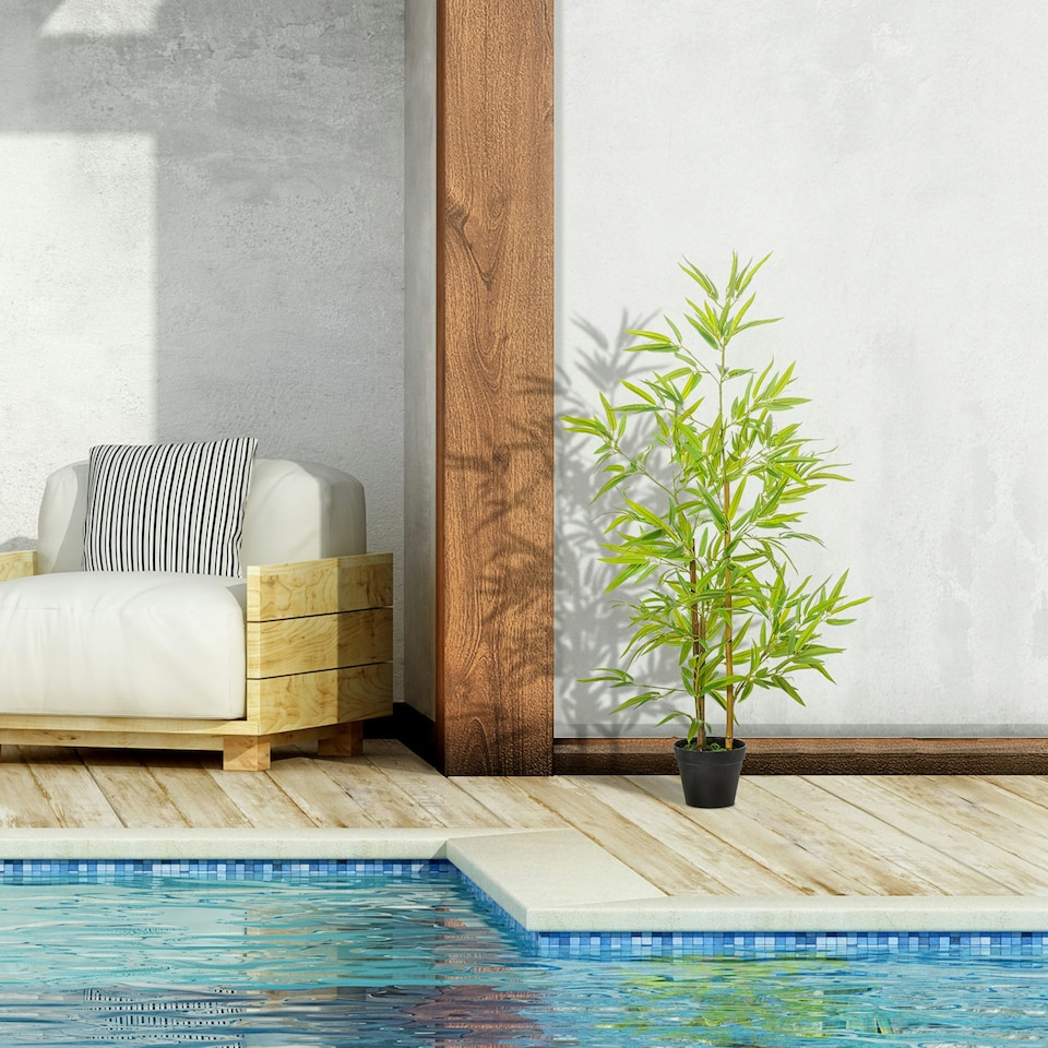image 1 of Outsunny Set of 2 120cm/4FT Artificial Bamboo Trees Plant w/ Pot Indoor