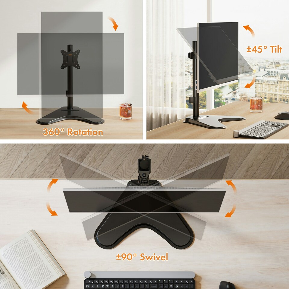 image 1 of VonHaus Height Adjustable Single Monitor Stand for 13-32" Screens