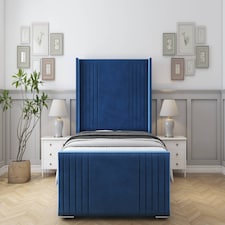 Sloomy Camden Navy Plush Bed Frame With 50" Upholstered Wingback Headboard 3' Single