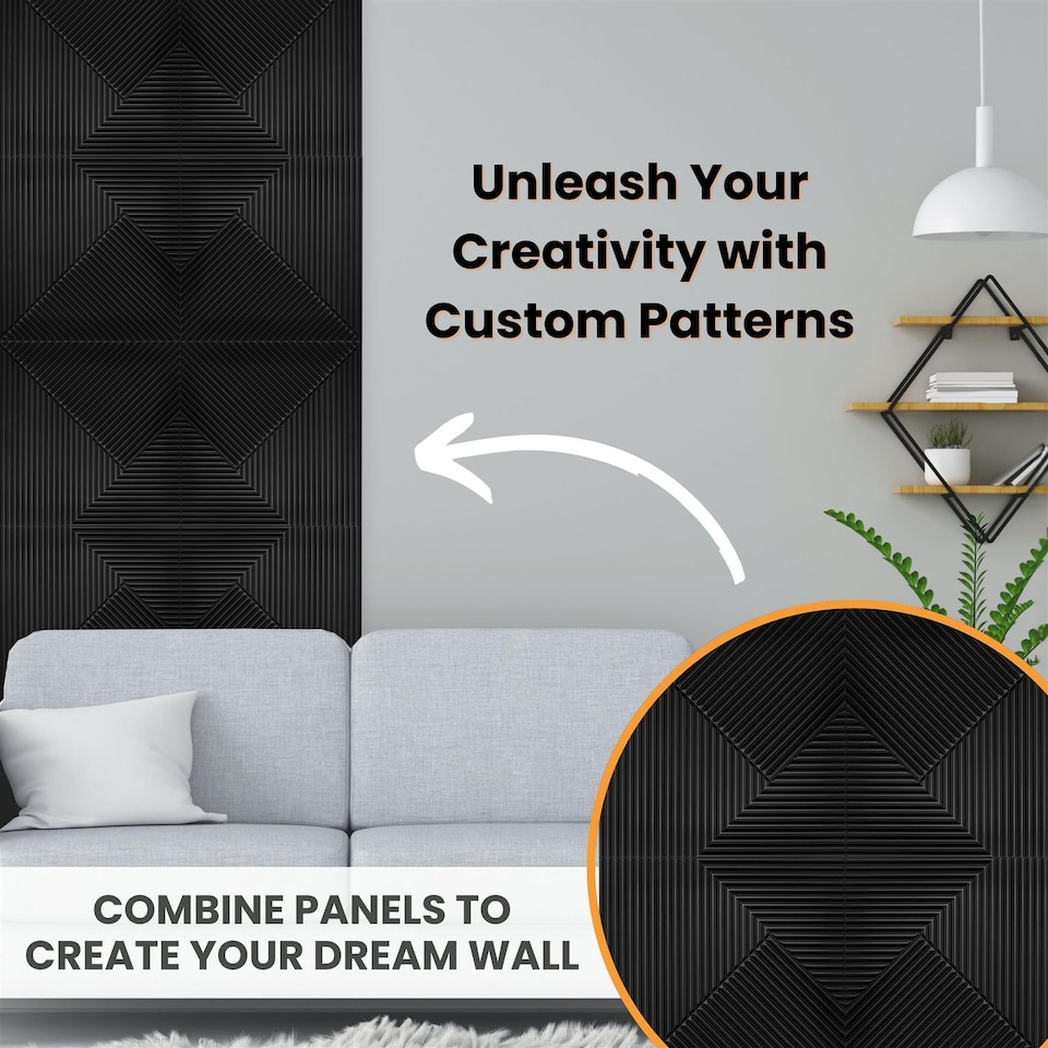 image 1 of NOVECRAFTO Decorative 3D Wall Panels (50cm x 50cm) Chevron Line Design PVC Cladding Panel