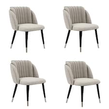 Set of 4 Milano Velvet Dining Chairs with Stylish Ribbed Back Design, Black Metal Legs with Silver Tips | Grey | Silver End Tips
