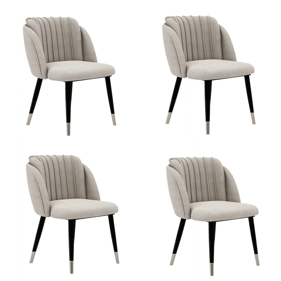 image 1 of Set of 4 Milano Velvet Dining Chairs with Stylish Ribbed Back Design, Black Metal Legs with Silver Tips | Grey | Silver End Tips