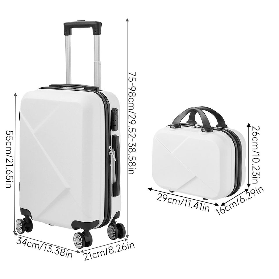 image 1 of Living and Home 2-Piece Geometric ABS Suitcase Set - White 20" & 14"