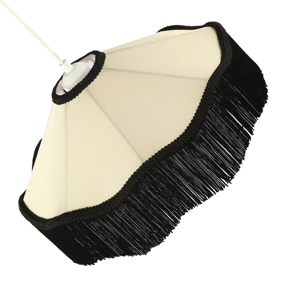 image 1 of Chic Victorian Pendant Lamp Shade in Cream Faux Silk with Black Trims | Black | Black | 1