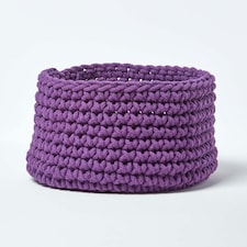 Homescapes Deep Purple Cotton Knitted Round Storage Basket - 37 x 21 cm Purple | M