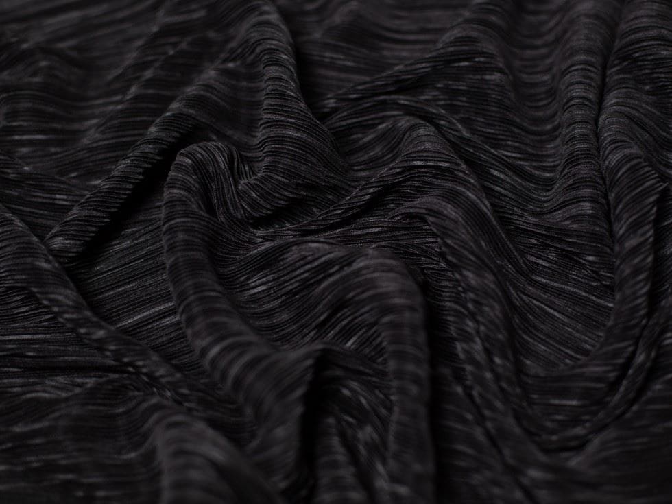 Minerva Core Range Black Laval Pleated Plisse Stretch Knit Fabric for Dressmaking, 145cm / 57" Wide - per metre