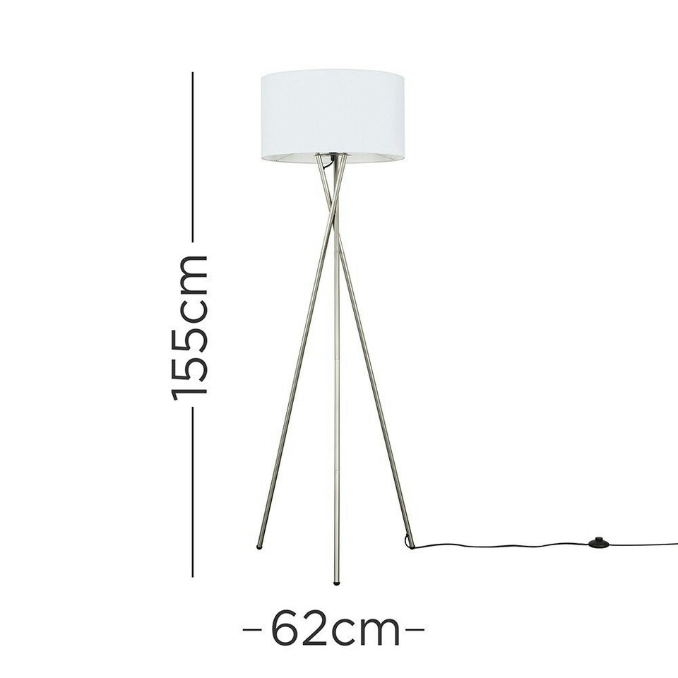 image 1 of ValueLights Camden Brushed Chrome Tripod Floor Lamp White Shade White