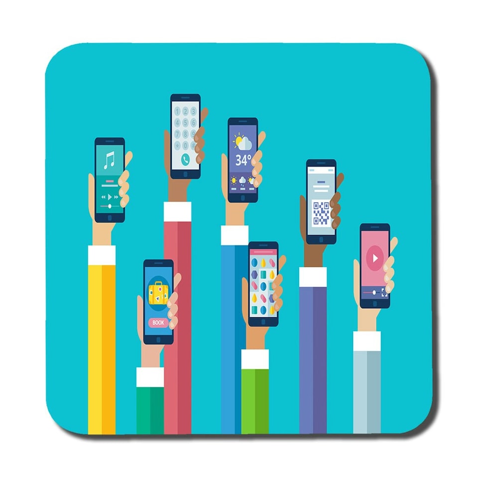 image 1 of Hands holding smart phones (Placemat & Coaster Set)