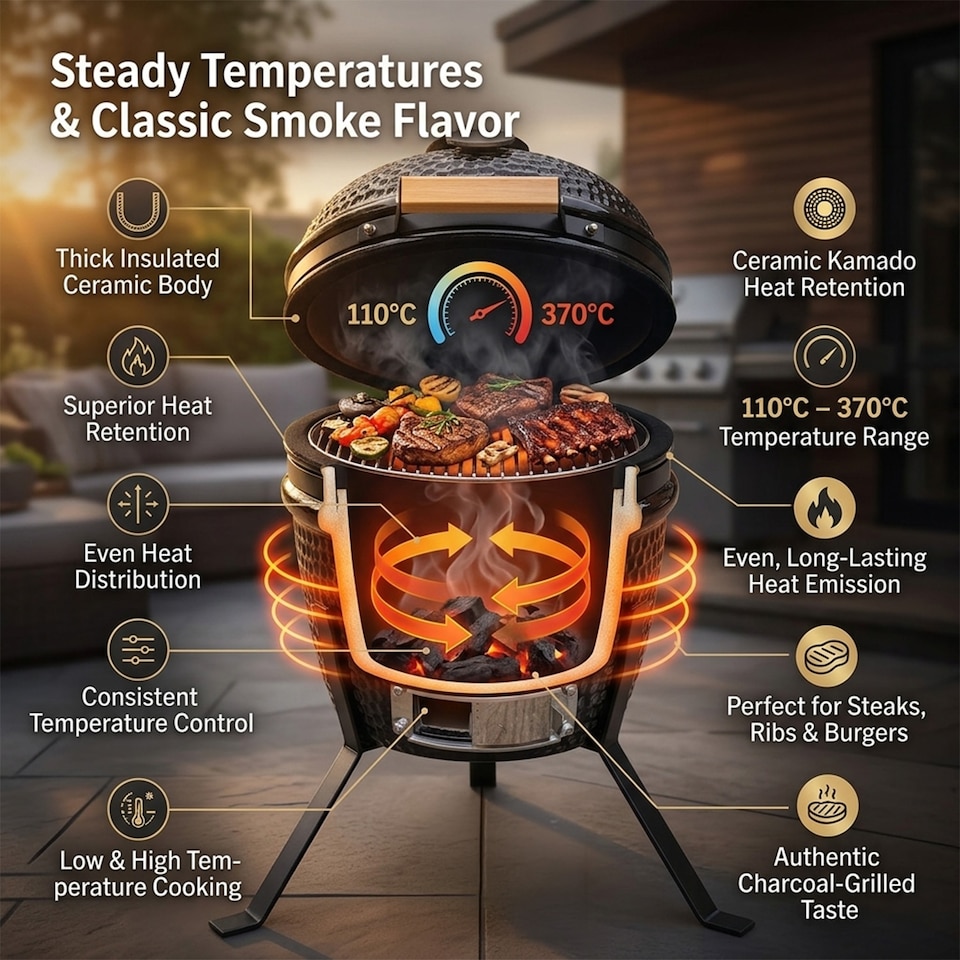 image 1 of Kamado Egg Ceramic Charcoal BBQ Barbecue Grill Roaster Smoker 13″