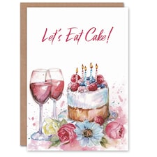 Let's Eat Cake Fruit Wine Flowers Watercolour Her Birthday Card