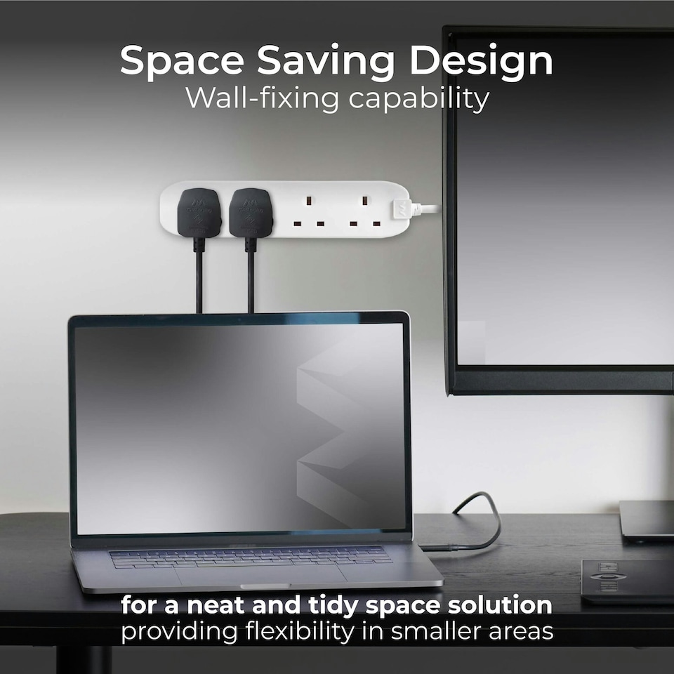 image 1 of Masterplug 4 Socket Extension Lead with 1m Cable, Wall-Fixing, White