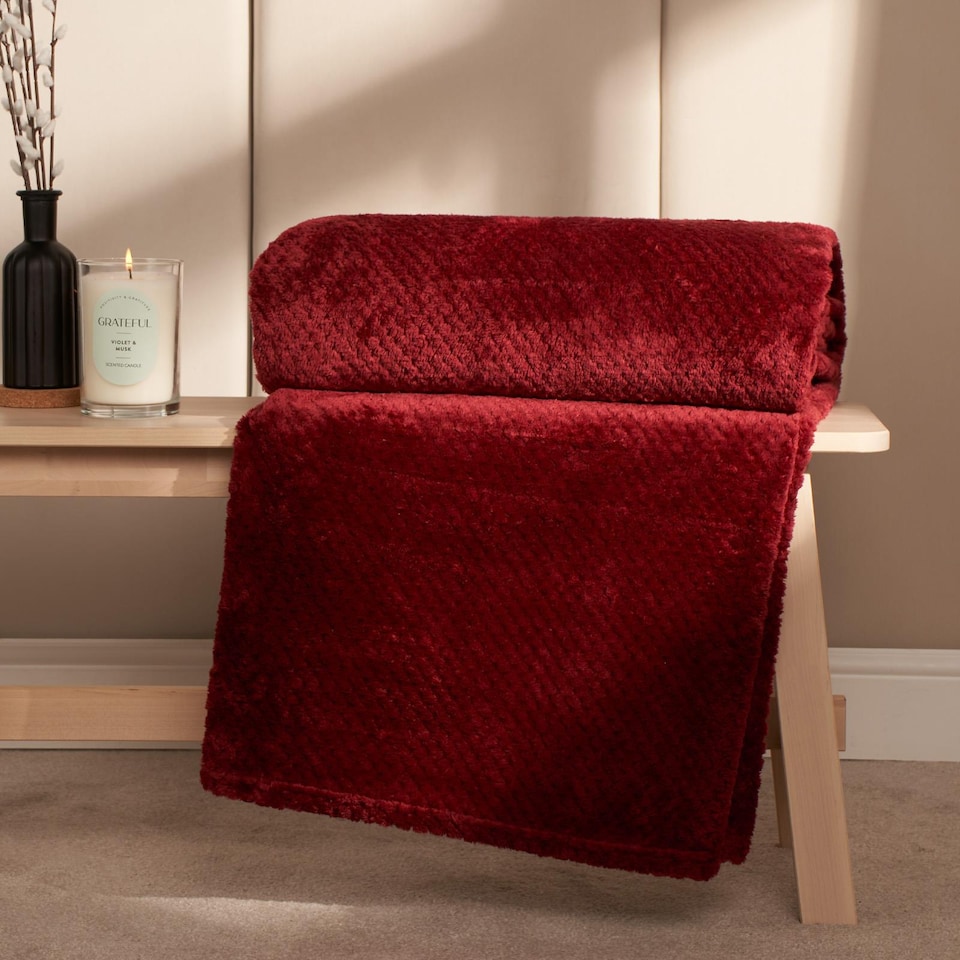image 1 of OHS Soft Faux Fur Waffle Throw Blanket