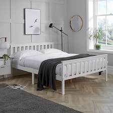 Small Double White Wooden Bed 4ft Solid Pine Furniture High End Slatted Base