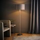image 2 of ValueLights Charlie Brushed Chrome Floor Lamp Black Taper Shade & Bulb | Silver