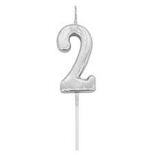 Silver 2 Number Candle Birthday Anniversary Party Cake Decorations Topper | Silver