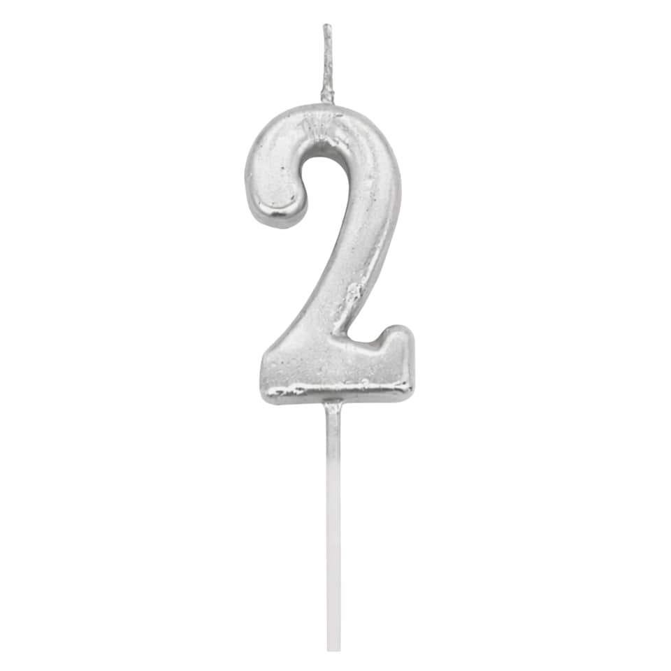 image 1 of Silver 2 Number Candle Birthday Anniversary Party Cake Decorations Topper | Silver