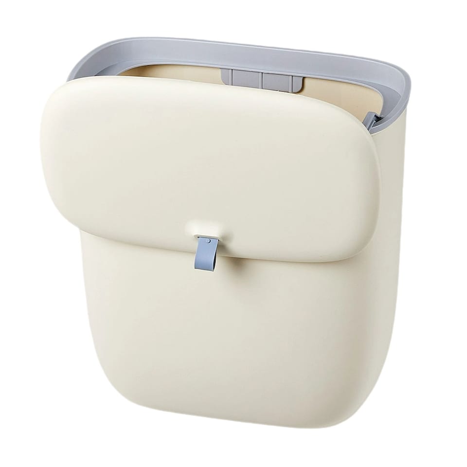 image 1 of Living and Home 12L Hanging Rubbish Bin for Kitchen Bathroom With Lid | Cream