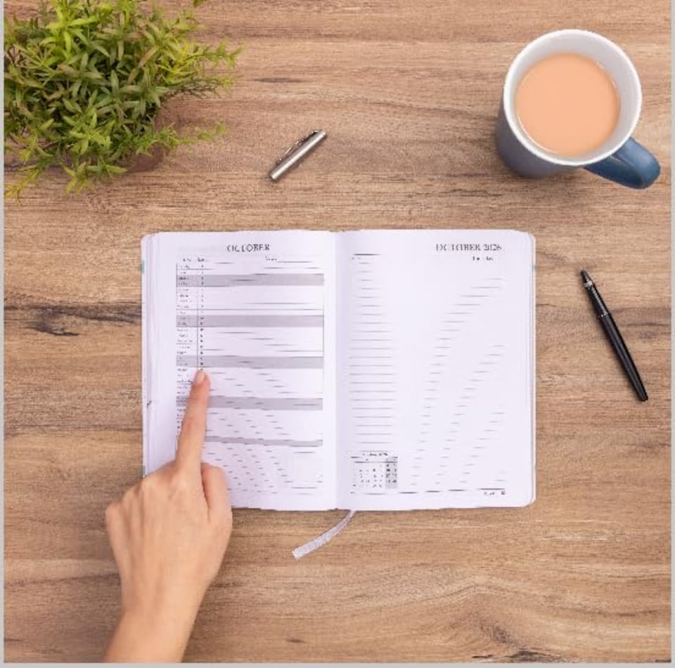image 1 of 2026 - 2027 Academic Diary A5 Page a Day - Mid Year Planner Aug 2026 to Jul 2027 - Hardback Casebound - Daily Planner | Cream | Cow