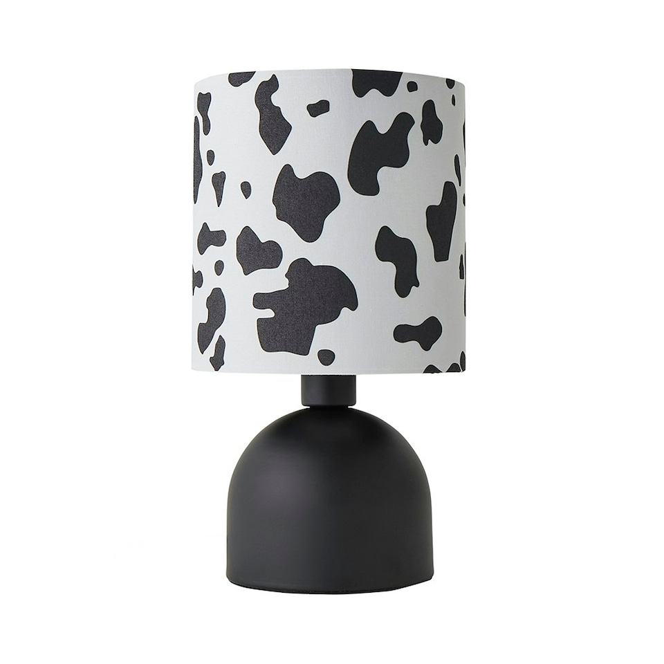 image 1 of ValueLights Miley Cow Print Shade Matte Black Table Lamp and Bulb