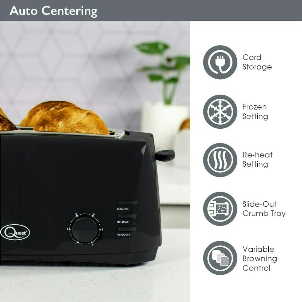 image 1 of Quest 4 Slice Toaster With Wide Slots - Black
