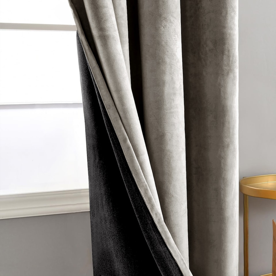 image 1 of Dark Taupe Velvet Darkening Eyelet Curtains - 46x54 Inch Drop - Pair | Cream | One Size