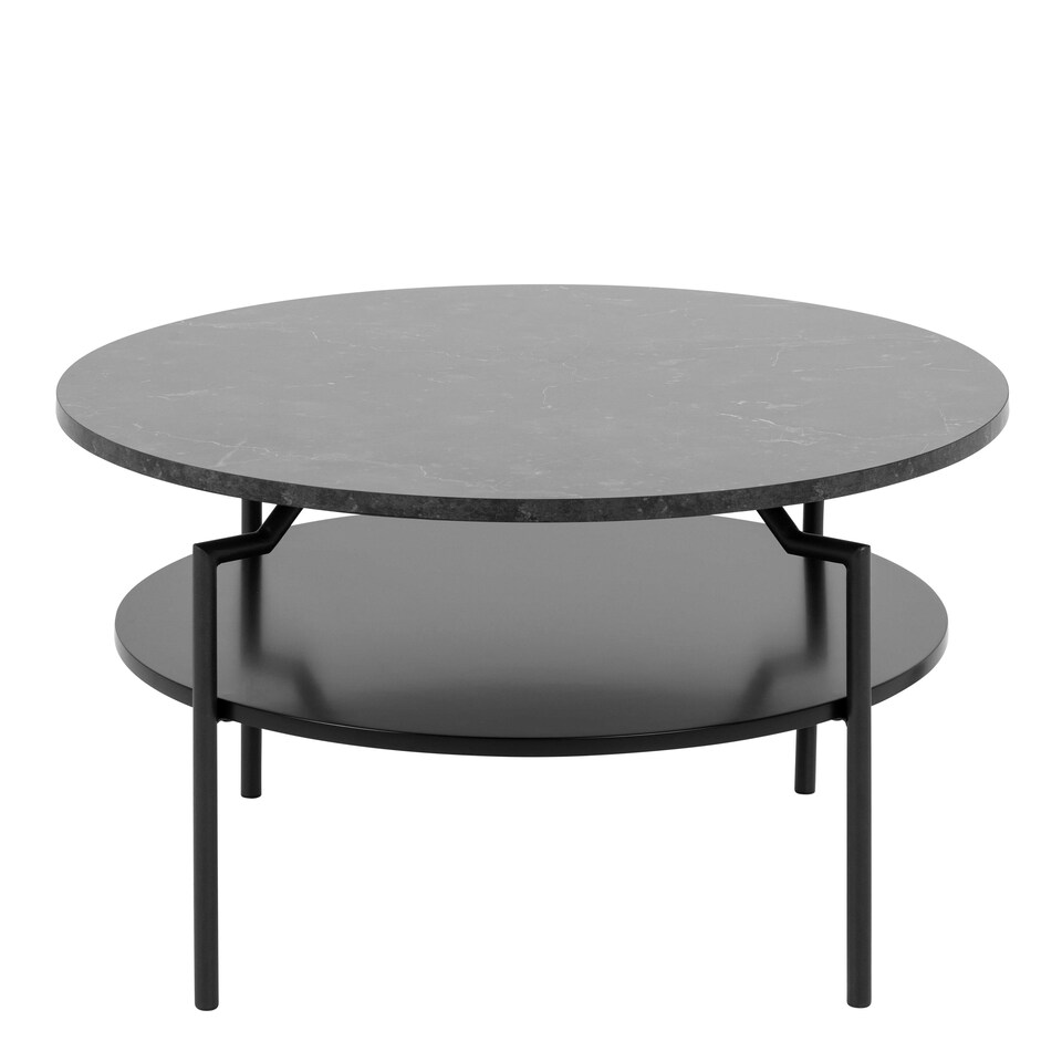image 1 of Goldington Round Coffee Table with Black Marble Melamine Top & Black Legs