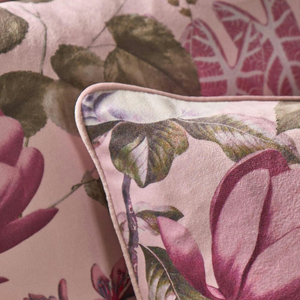 image 1 of OHS 2 x Floral Botanics Matte Velvet Filled Cushions, 45x45cm - Blush Pink Pink | Blush Pink | 45x45cm