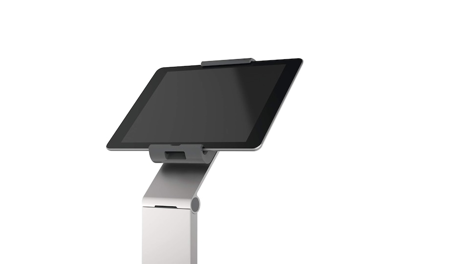 image 1 of Durable Aluminium Tablet Holder iPad Floor Exhibition Stand | Rotates & Locks | Silver