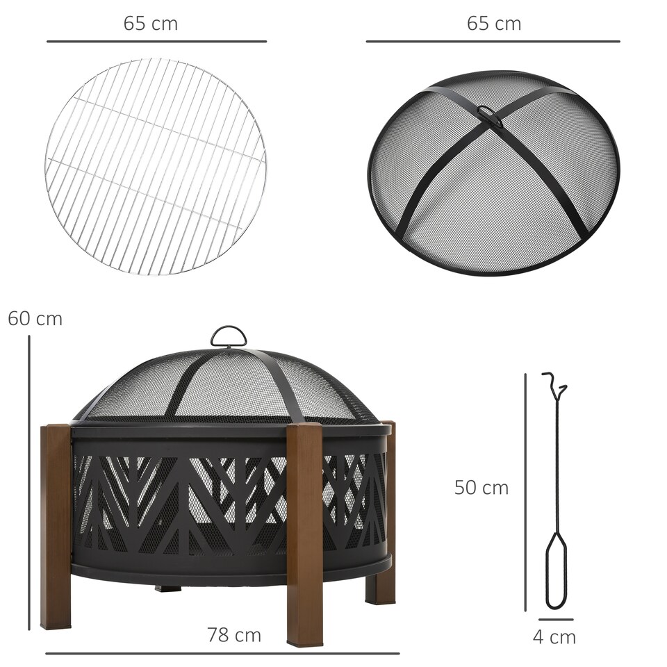 image 1 of Outsunny 78cm 2-In-1 Outdoor Fire Pit & Firewood BBQ Garden Cooker Heater