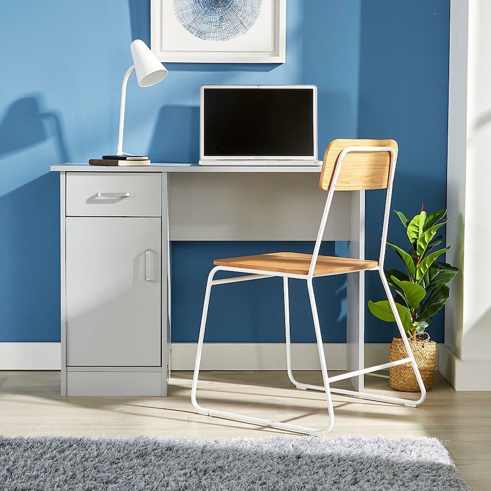 image 1 of Computer Desk 1 Drawer 1 Door Compact Workstation Home Office Table | Grey