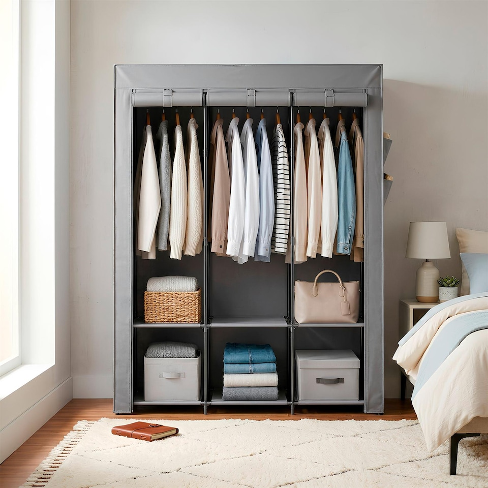 image 1 of Harbour Housewares Portable Fabric Wardrobe - 130 x 45 x 167cm