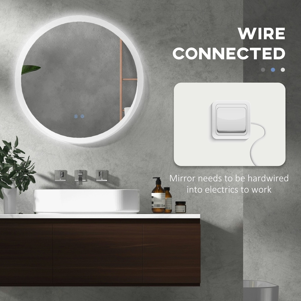 image 1 of kleankin Illuminated Bathroom Mirror with LED Lights, 3 Colours