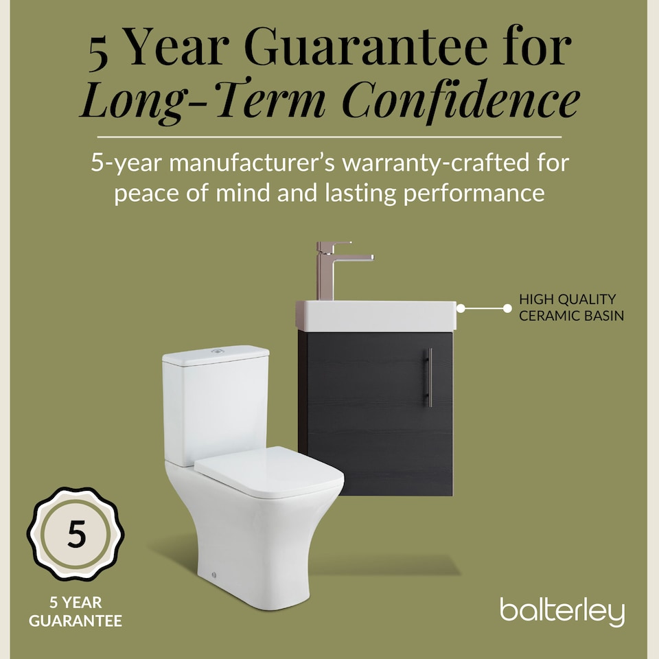 image 1 of Balterley Saint Cloakroom Set - Wall Hung Vanity Basin Unit, Toilet Pan, Cistern, Seat & Mini Basin Tap - Balterley | Grey | Black Woodgrain | 520.0000 x 405.0000 x 222.0000mm
