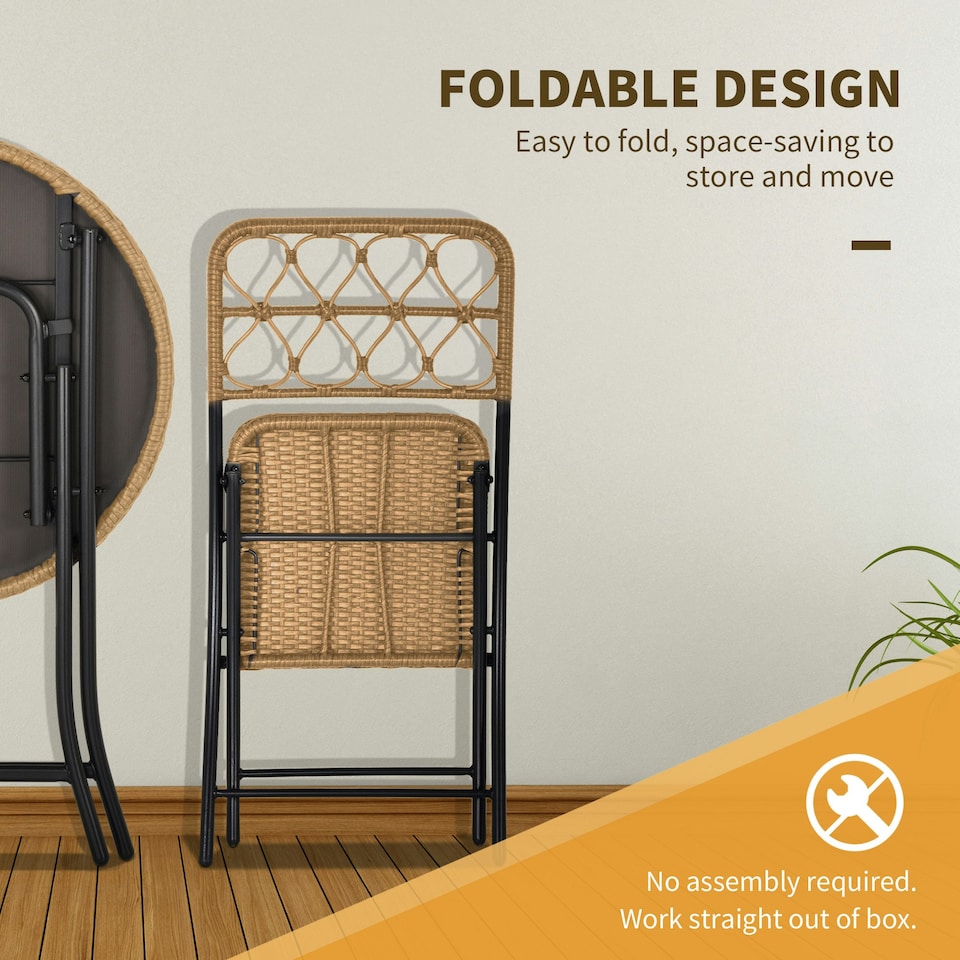 image 1 of Outsunny 3 PCS Folding Rattan Wicker Bistro Set, Coffee Table Set