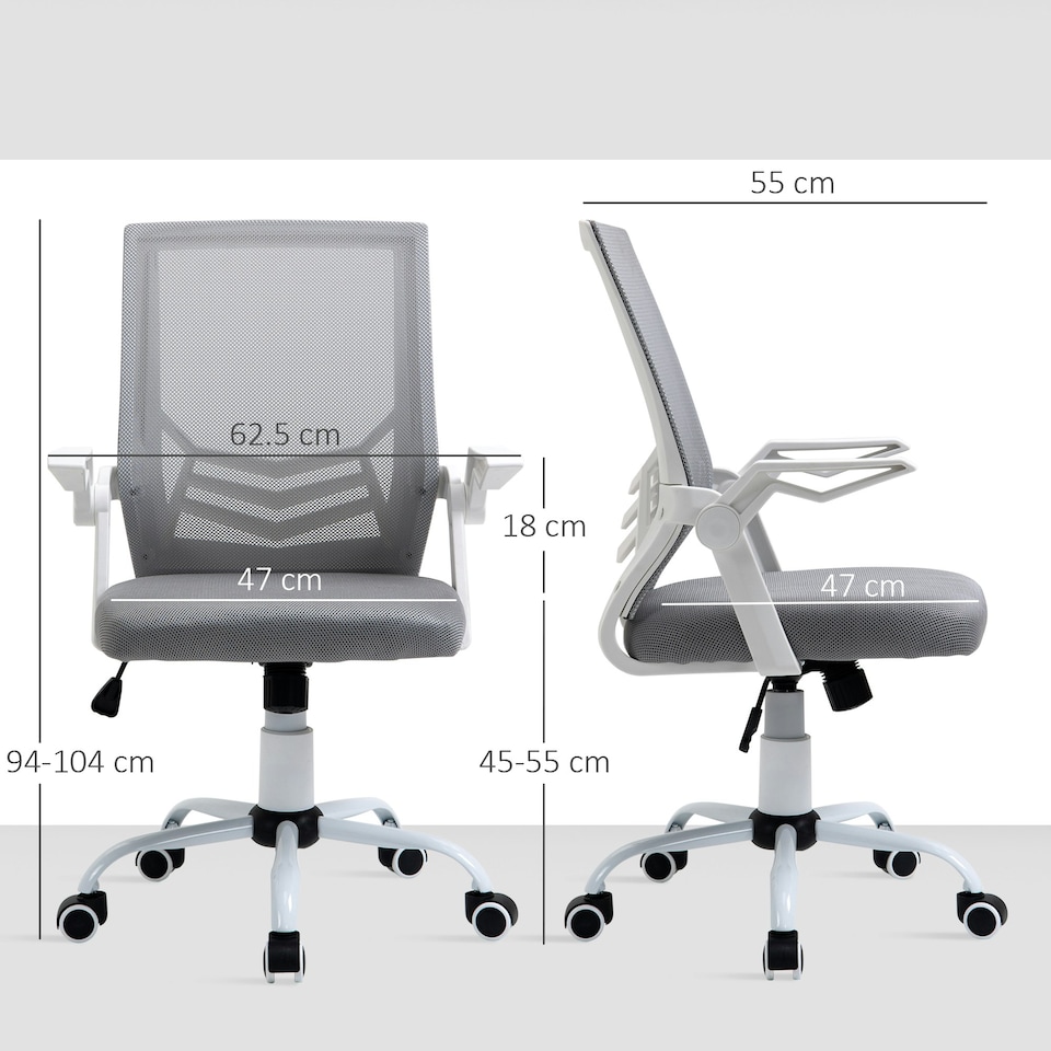 image 1 of Vinsetto Mesh Swivel Office Chair Task Computer Chair w/ Lumbar Support, Grey