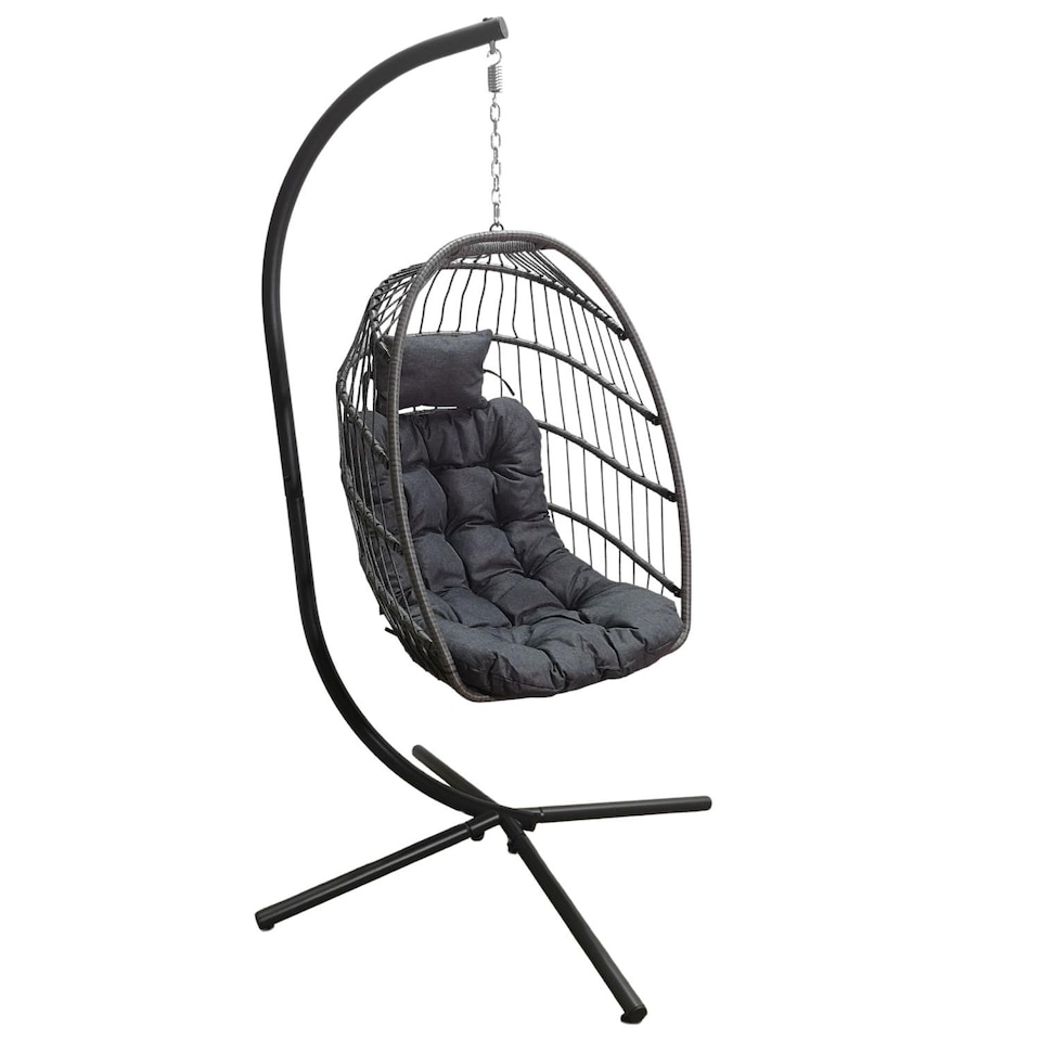 image 1 of Grey Hanging Egg Chair With Stand & Waterproof Cover | Grey | Grey