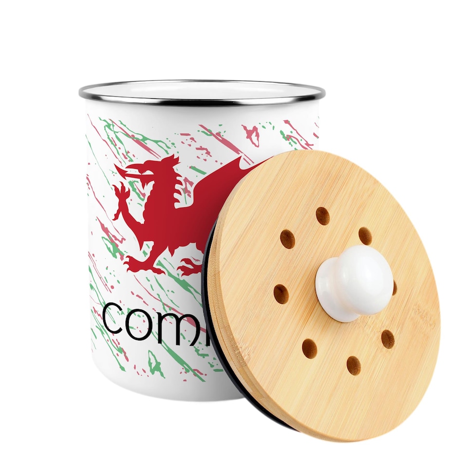 image 1 of Welsh Dragon Compost Caddy - Metal 2L Decorative Kitchen Food Waste Bin